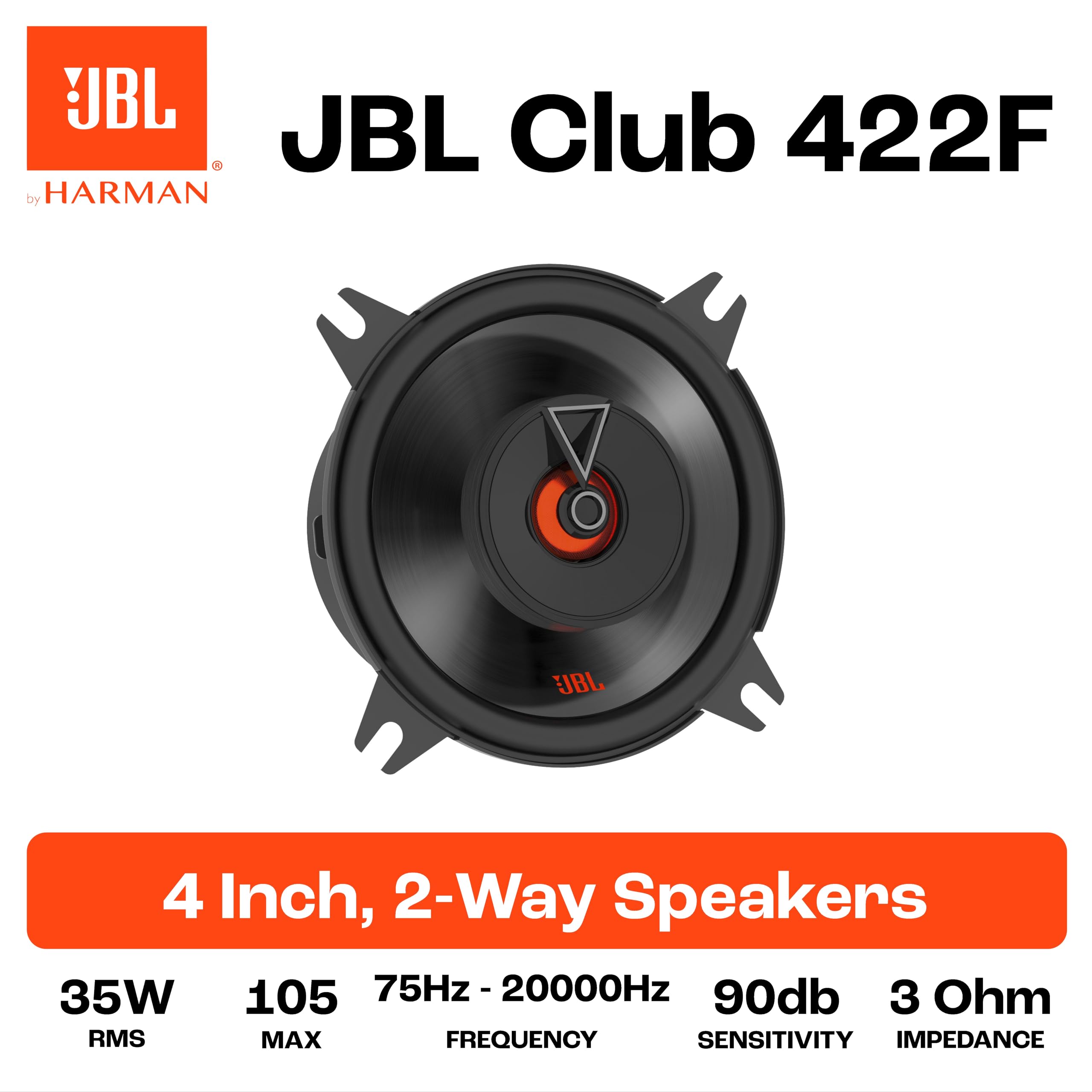 JBL Club 422F 35W 2-Way Coaxial Car Speaker 2-Piece Set, 4-Inch